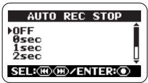 ZOOM H2 - If you want the recording to also stop automatically, set the auto stop function to ON and specify the stop level. - 1