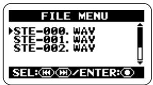 ZOOM H2 - Bring up the FILE MENU screen. - 1