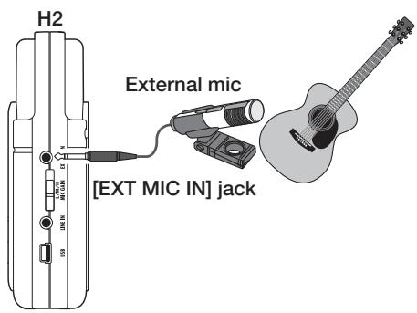 ZOOM H2 - Setup example (2): External mic - 1