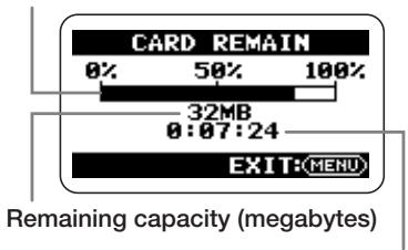 ZOOM H2 - Bring up the CARD REMAIN screen. - 1