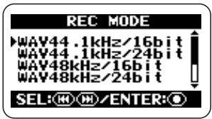 ZOOM H2 - Bring up the REC MODE screen. - 1