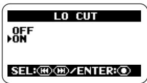 ZOOM H2 - Bring up the LO CUT screen. - 1