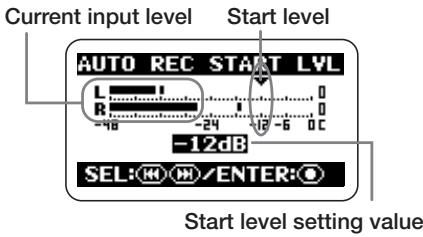 ZOOM H2 - Set the auto record function to ON and set the start level. - 2