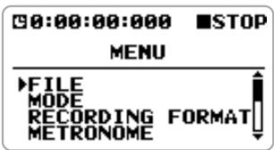 ZOOM H4 - Écran d'accueil du mode stéréo, pressez le centre de la touche [MENU]. - 1