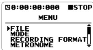 ZOOM H4 - Écran d'accueil du mode stéréo, pressez le centre de la touche [MENU]. - 1