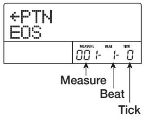 ZOOM MRS-802 - Use the cursor up/down keys to bring up the indication “ PTN” on the first line of the display. - 1