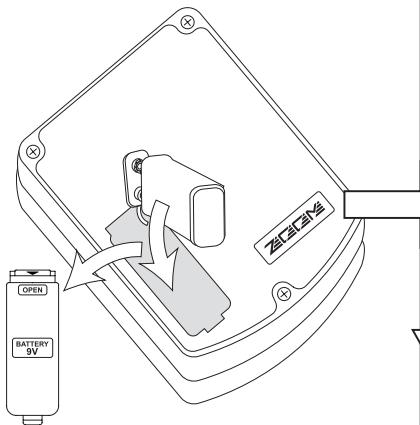 ZOOM PD-01 - Open cover of battery compartment and insert battery - 1