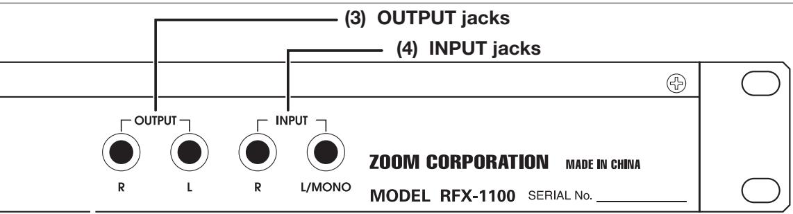(3) OUTPUT jacks (4) INPUT jacks OUTPUT R L R L/MONO ZOOM CORPORATION MADE IN CHINA MODEL RFX-1100 SERIAL No.