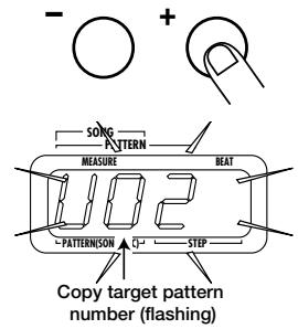 ZOOM RT-123 - STEP3 Use the [VALUE +/-] keys to select a user pattern (U01 - U99) as copy target. - 2