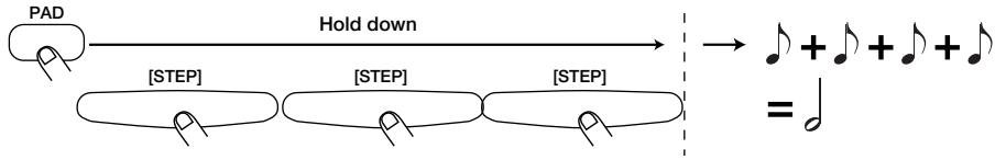 ZOOM RT-123 - STEP6 Press the desired pad and/or the [REPEAT/STEP] key to enter the desired note or rest with the desired duration. - 3