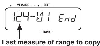 ZOOM RT-223 - Use the VALUE [+] /[-] keys to select the measure to be used as start point of the range to copy. Then press the [INSERT/COPY] key. - 1