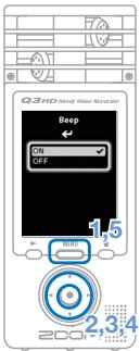 ZOOM Q3HD - Turning operation sounds on or off - 2