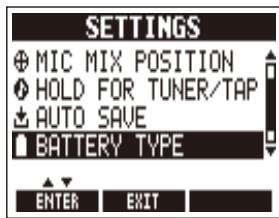 ZOOM A3 - | To select the battery type - 1