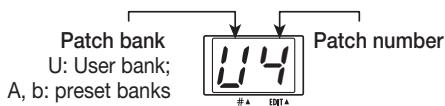 ZOOM FIRE36 - Use the [] / [] keys to select the bank and number of the desired patch. - 1