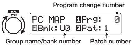ZOOM G92TT - Turn the [TYPE] knob to bring up the "PC MAP" (program change map) parameter. - 1