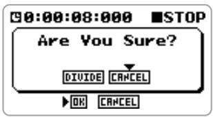 ZOOM H4V2 - When you have reached the intended file division point, move the jog dial up/down to bring the cursor to "OK". Then press the jog dial. - 1