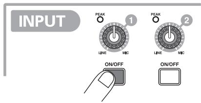 ZOOM MRS1608 - Press the [ON/OFF] key for input 1 so that the key lights up. - 1
