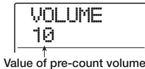 ZOOM MRS1608 - To change the volume of the pre-count, use the cursor left/right keys to bring up the indication "PreCount VOLUME" on the display, and press the [ENTER] key. - 1
