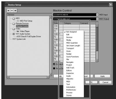 ZOOM R16AI - Choose the type of Cubase LE 4 function from the Category pop-up menu. - 1