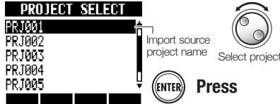 ZOOM R8 - Select the project to import from. - 1