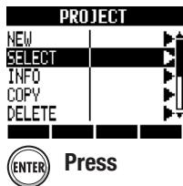 ZOOM R8 - Selecting a project PROJECT > SELECT - 2