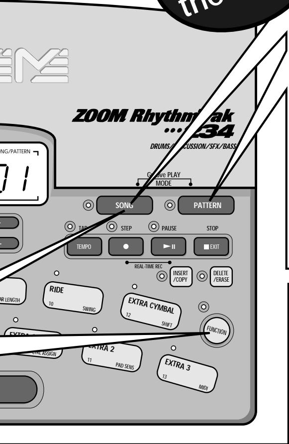ZOOM RT234 - Press the [PATTERN] key or [SONG] key. - 1