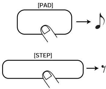 ZOOM RT234 - STEP6 Press the desired pad and/or the [REPEAT/STEP] key to enter the desired note or rest with the desired duration. - 1