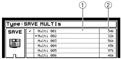 AKAI MPC4000 - Move the cursor to the Type field, and turn the [JOG] dial to select SAVE MULTIs. - 1