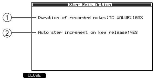 AKAI MPC4000 - Press the [F1] key (OPTION) to access the Step Edit Option popup window. - 1