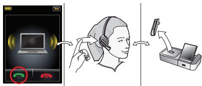 JABRA GO 6470 - To answer a call over a mobile phone or softphone: - 1