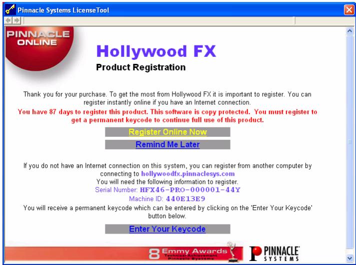 PINNACLE HOLLYWOOD FX V5 - Licensing and registration - 1