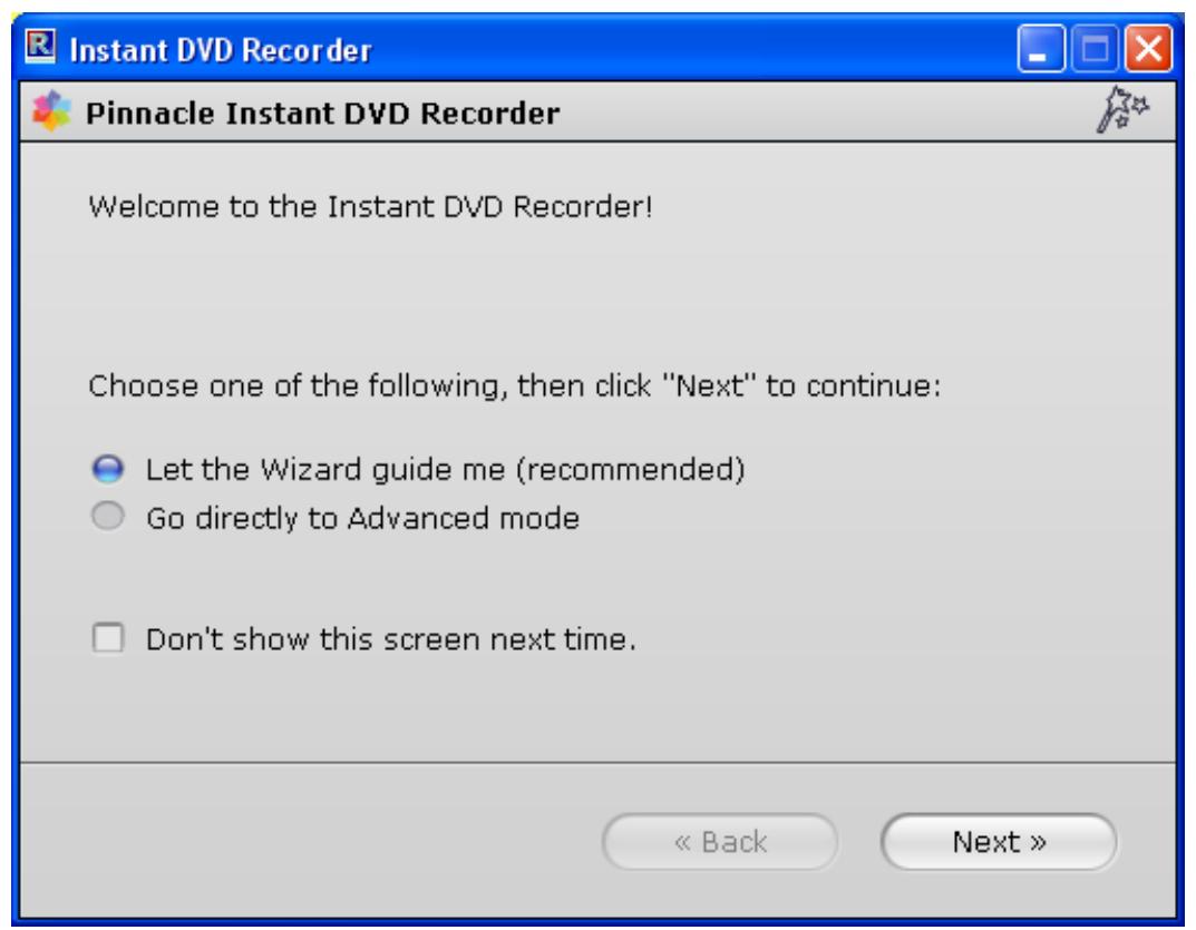 PINNACLE INSTANT DVD RECORDER - The Start Window - 1