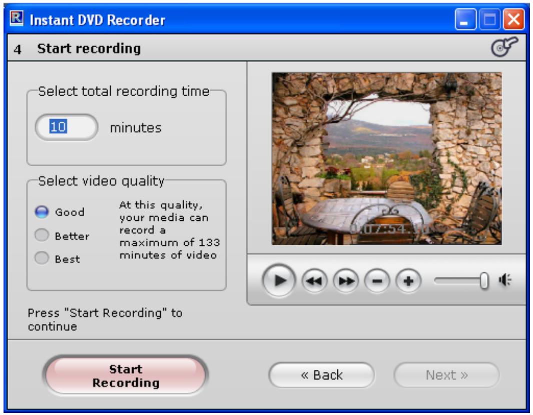 PINNACLE INSTANT DVD RECORDER - Window 4: Start recording - 1