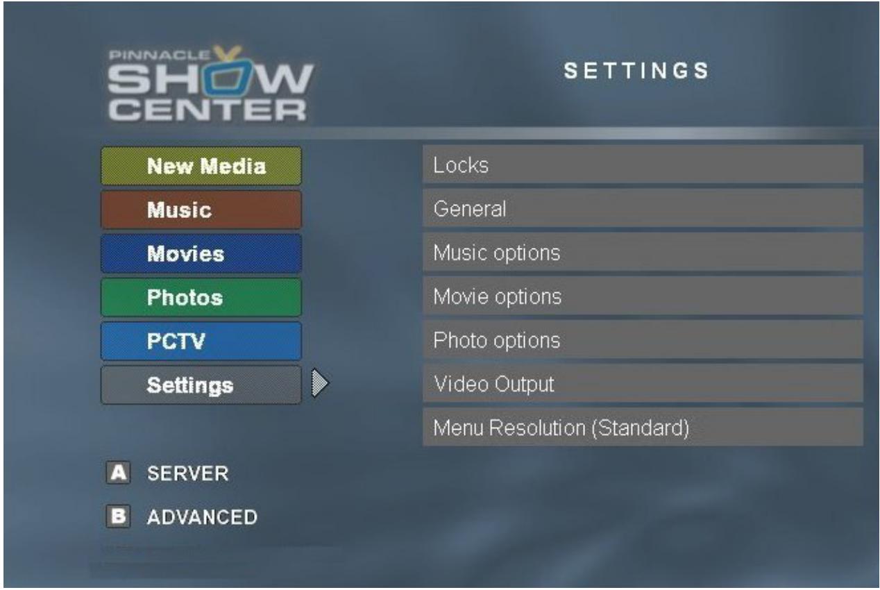 PINNACLE SHOWCENTER - TV Menu - Settings - 1
