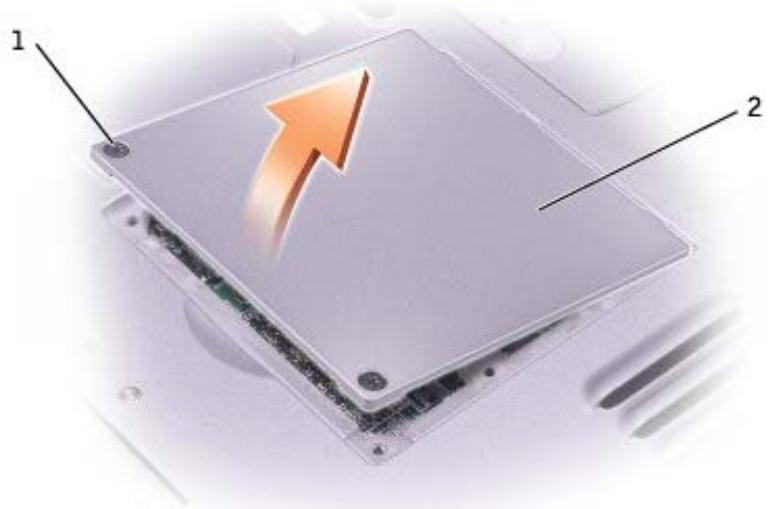 DELL LATITUDE D400 - Installing a Memory Module Under the Memory Module/Modem Cover - 1