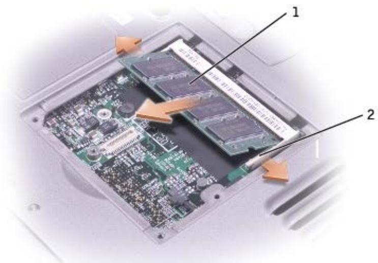 DELL LATITUDE D400 - Installing a Memory Module Under the Memory Module/Modem Cover - 3