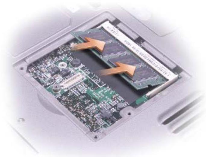 DELL LATITUDE D400 - Installing a Memory Module Under the Memory Module/Modem Cover - 5