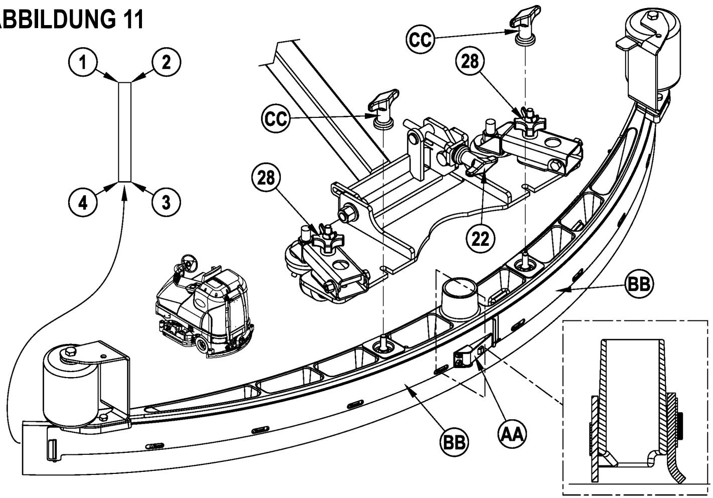 NILFISK BR 1100S - Justierung des Winkels der Absaugleiste - 1
