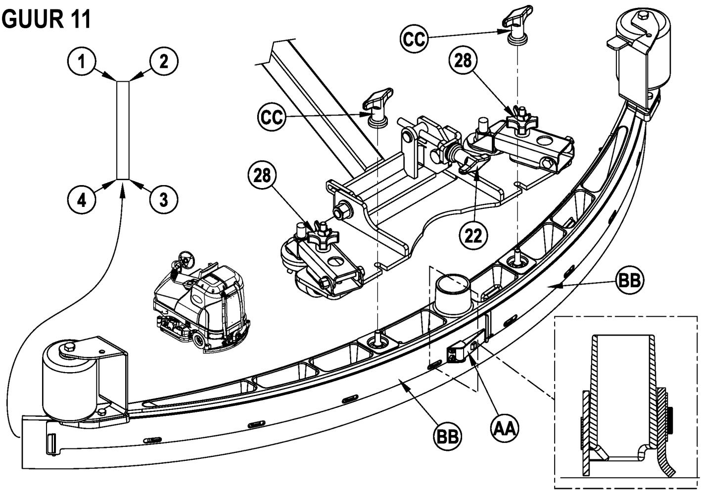 NILFISK BR 1100S - Hoek van de zuigmond afstellen - 1