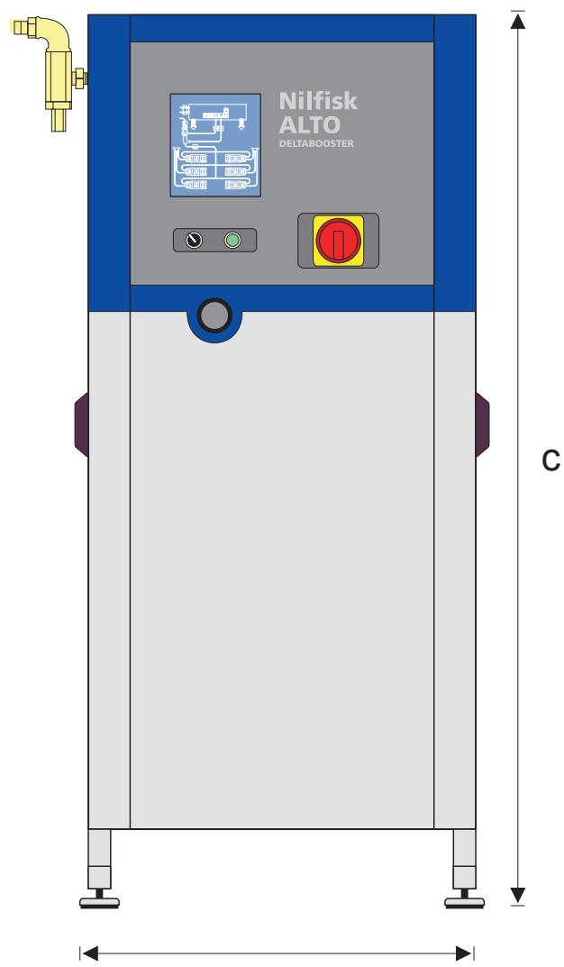 NILFISK DELTA BOOSTER - Dimensions, weight and total performance per system - 2