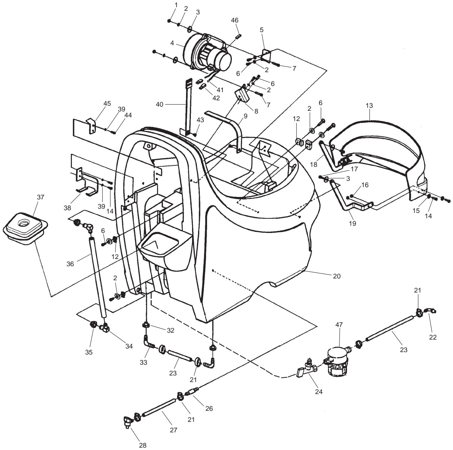 NILFISK SCRUBTEC 751 - Solution Tank &amp; Front Cover Assembly 5/05 - 1