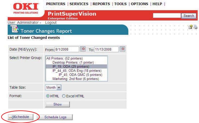 OKI B4350NPS - Scheduling a Toner Changes Report - 1