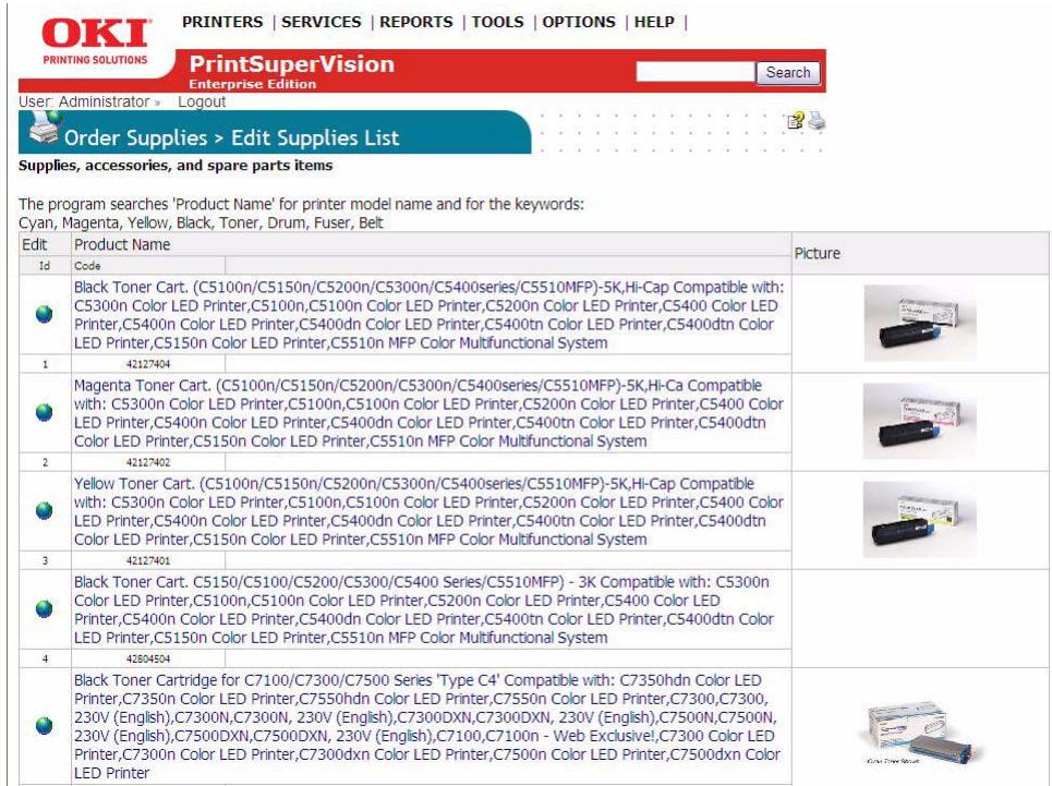 OKI B4350NPS - Editing the Supplies List - 1