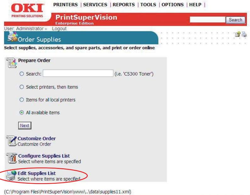 OKI B4350NPS - Editing the Supplies List (Optional Link) - 1