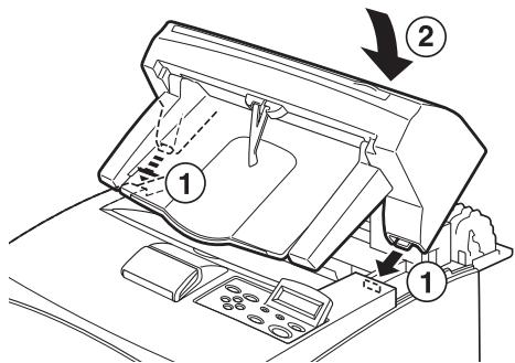 Diagram of a printer or scanner with labeled parts and directional arrows indicating process steps