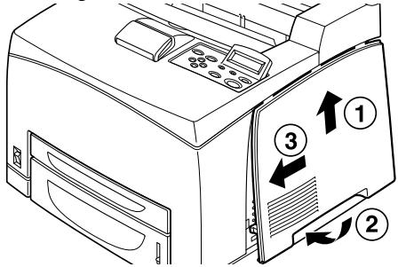 Diagram of a printer with labeled parts showing directional arrows and numbered callouts