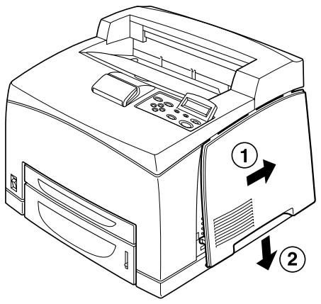 Technical diagram of a printer with labeled parts and directional arrows indicating process flow