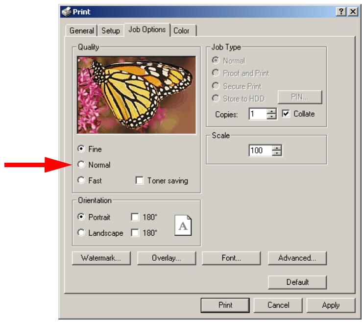 OKI C5400DN - Modification de la résolution pour un travail d'impression 2000 - 1