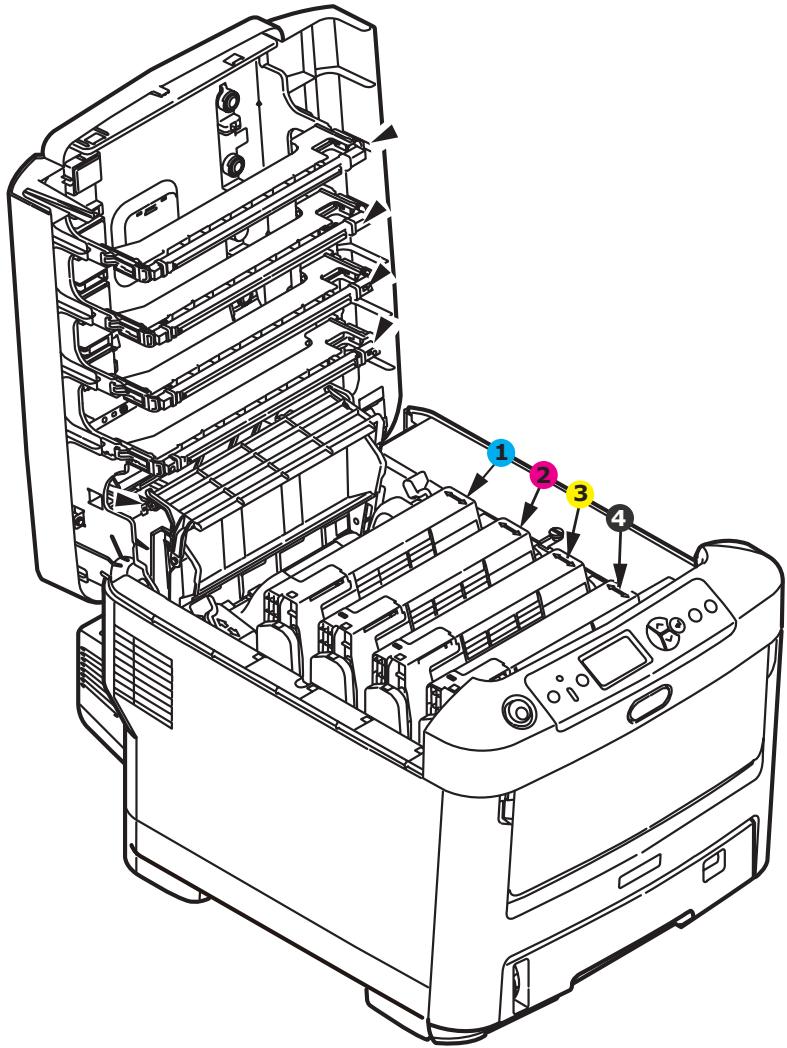 OKI C610DN - Notez la position des quatre cartouches. - 1