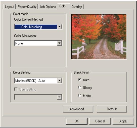 OKI C7350N - Pour régler manuellement les options de concordance des couleurs dans le pilote postscript : - 1